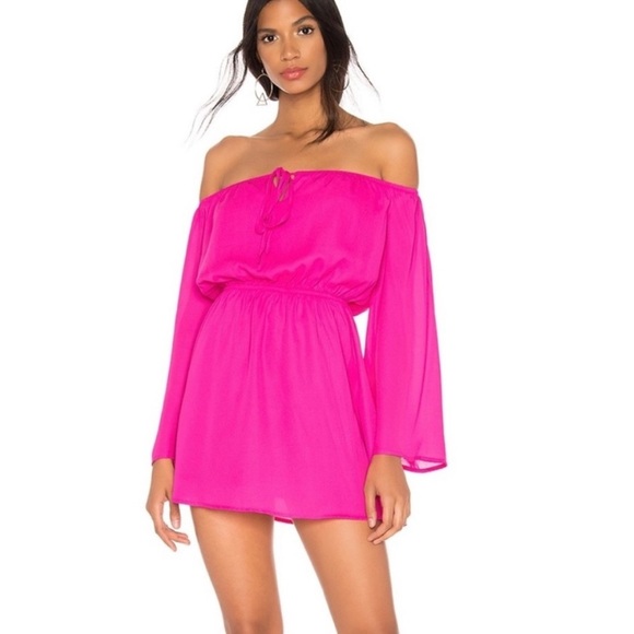 Superdown Revolve Jazzie Hot Pink Dress Off Shoulder Size Small New with tags - Picture 1 of 12